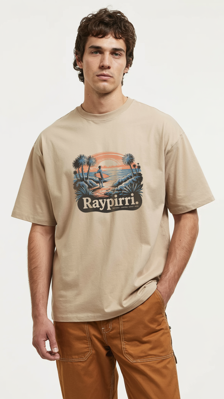 Sunset Surfer Raypirri – Woy Woy Edition Unisex organic ribbed neck t-shirt